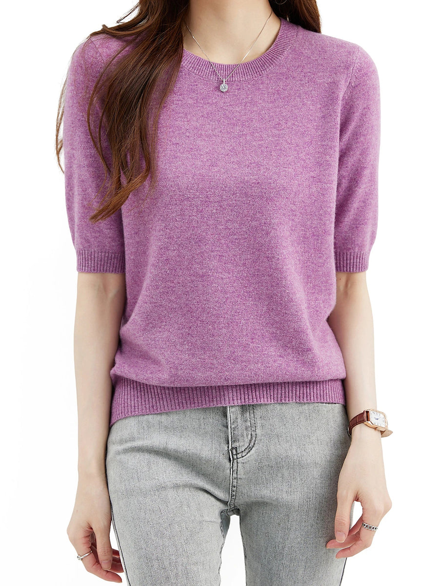 Women's Short-Sleeve Solid-Color Knit Crew-Neck Top