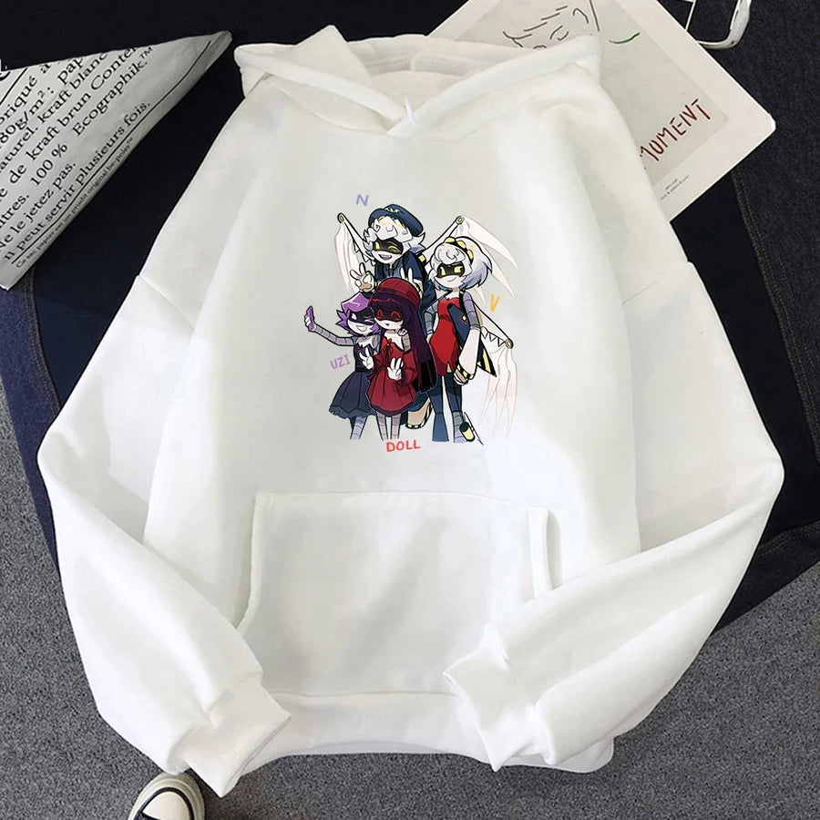 Felpa con cappuccio unisex con stampa anime, tasca a marsupio e coulisse