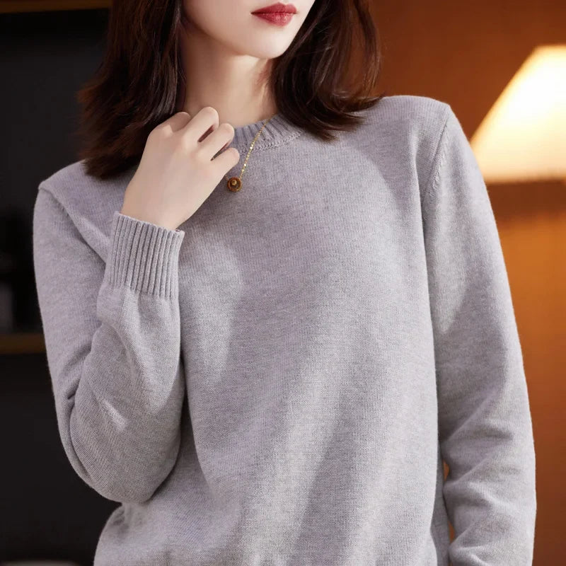 Pull Ras du Cou Coupe Classique en Maille Unie pour Femme