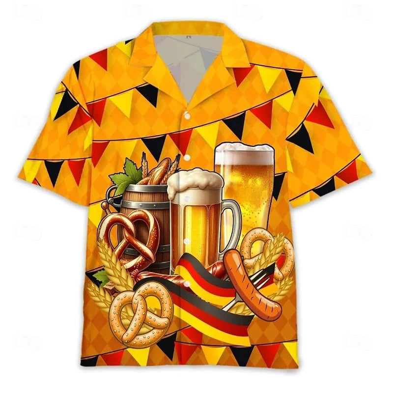 Fantasifuld hawaiisk Oktoberfestskjorte med korte ærmer til mænd
