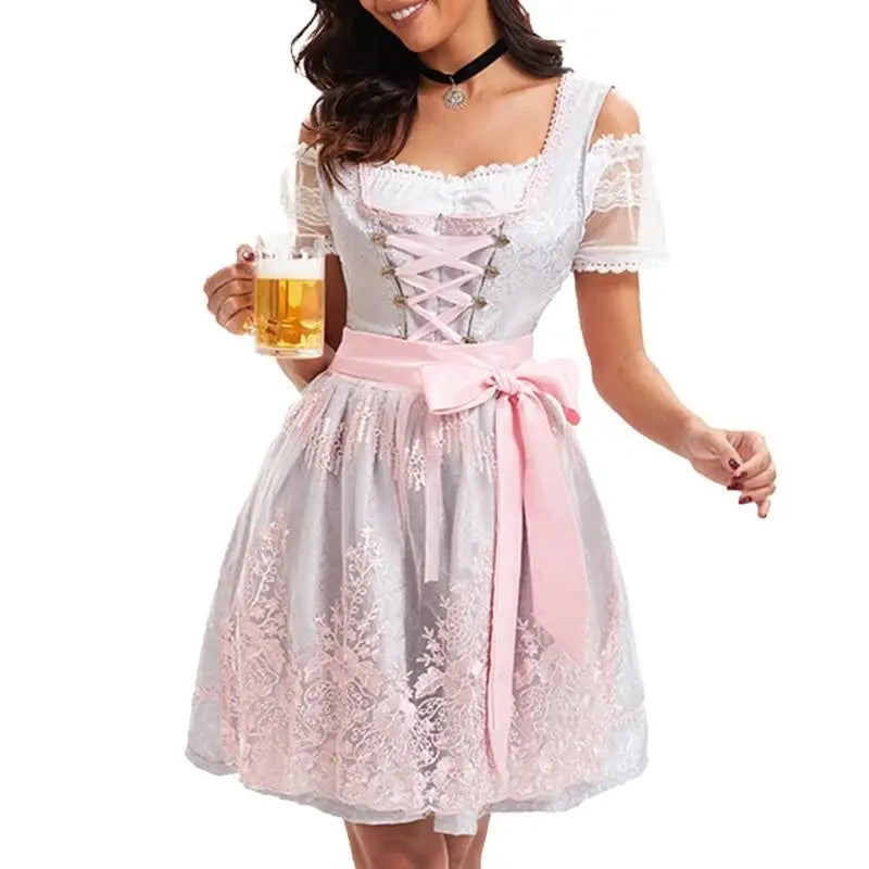 39BB ølkostume, dirndl, kjole, bluse, forklæde, tysk bayersk Oktoberfest-kostumesæt