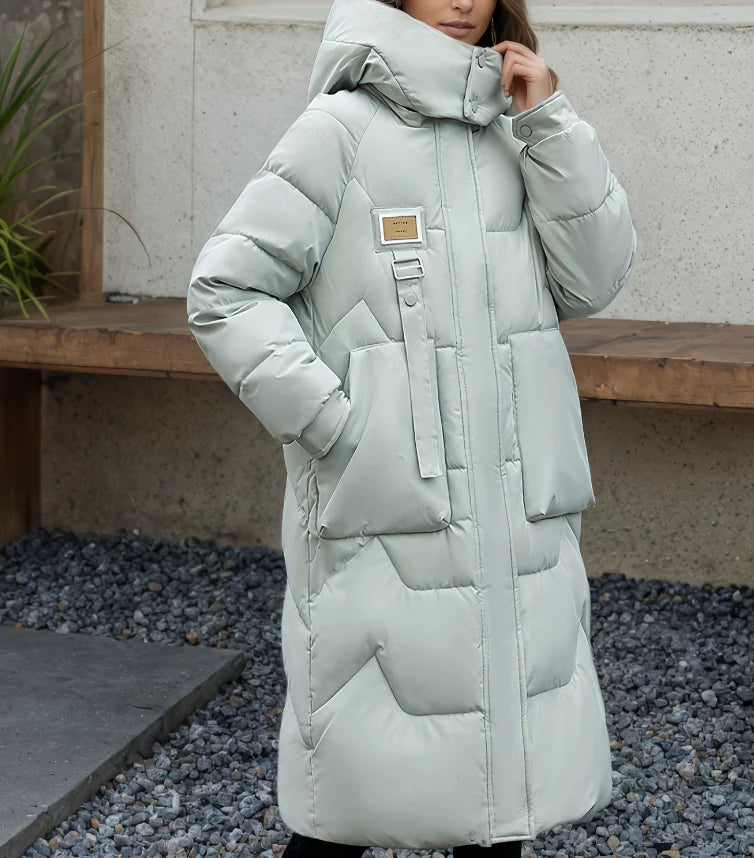 Doudoune longue matelassée à capuche pour femme – Noir