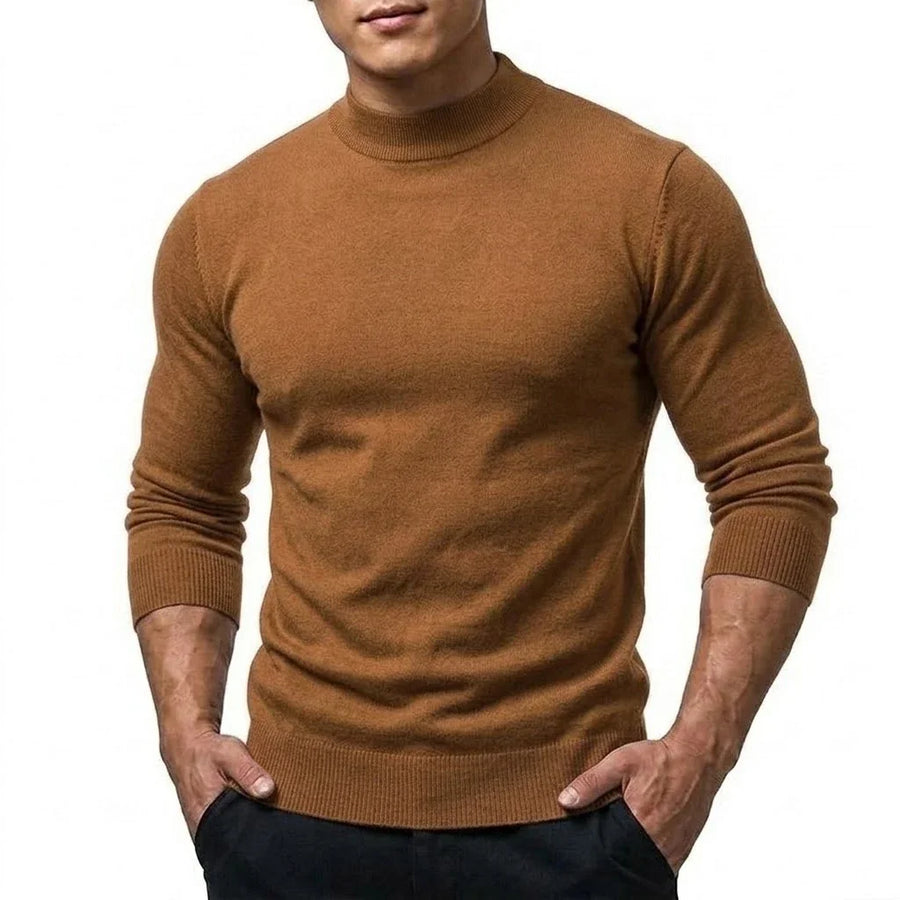 Maglione da uomo a collo alto, maniche lunghe, lavorazione fine, tinta unita