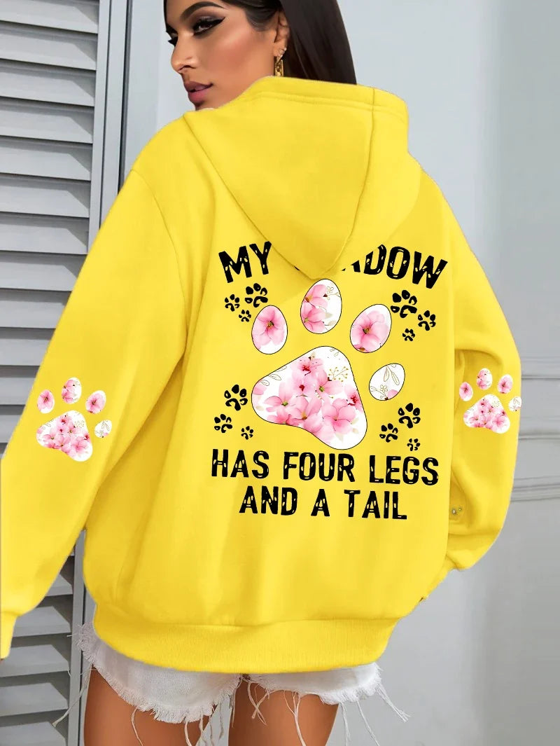 Women's hoodie with an oversized flower paw print on the back