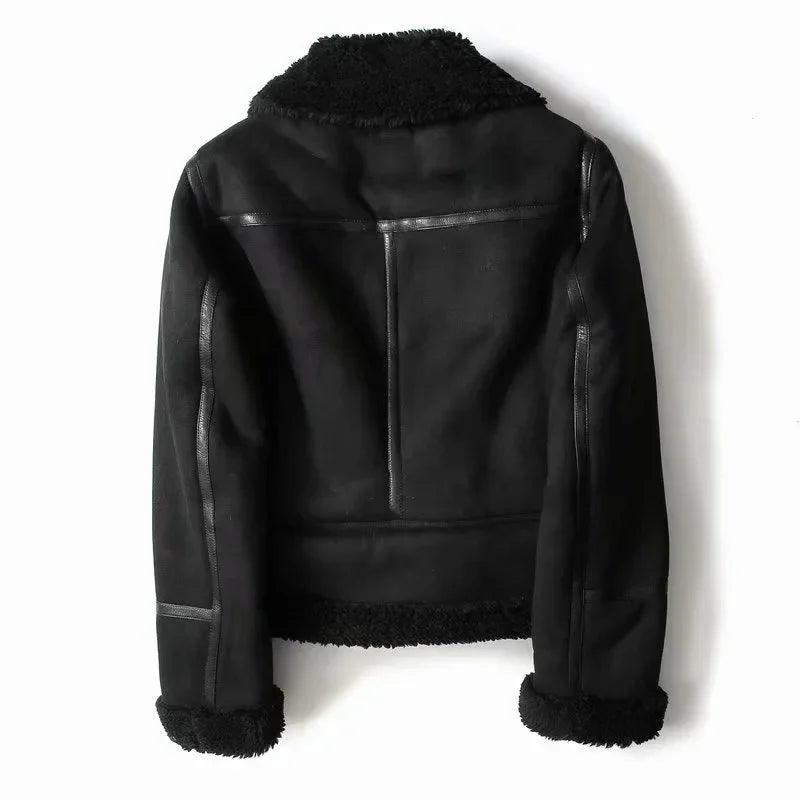 Women's Biker Aviator Jacket with Faux-Fur Collar and Lining - Black or Brown