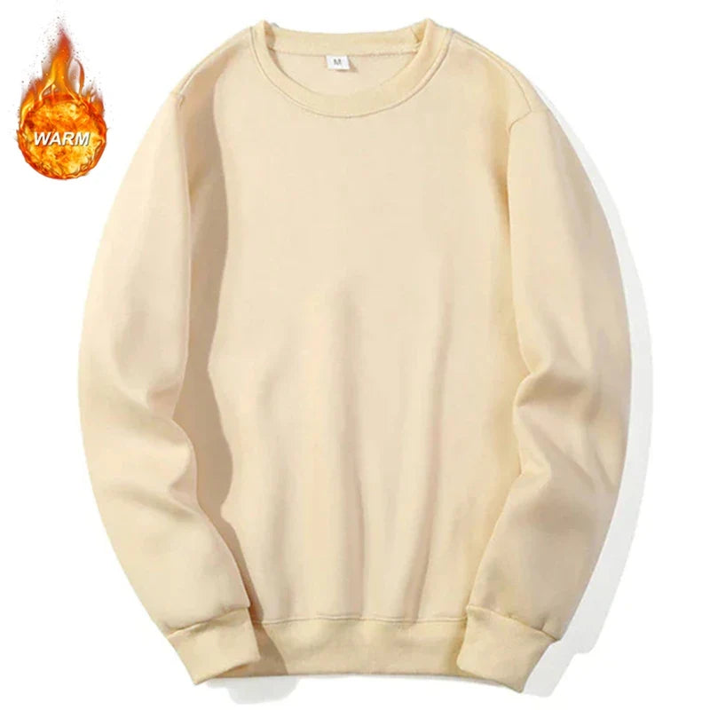 Avslappet, ensfarget unisex-sweatshirt med rund hals i fleece
