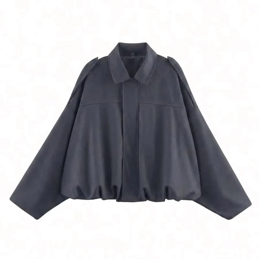 Cazadora corta de aviador de mujer de color liso, con cuello de solapa y mangas amplias