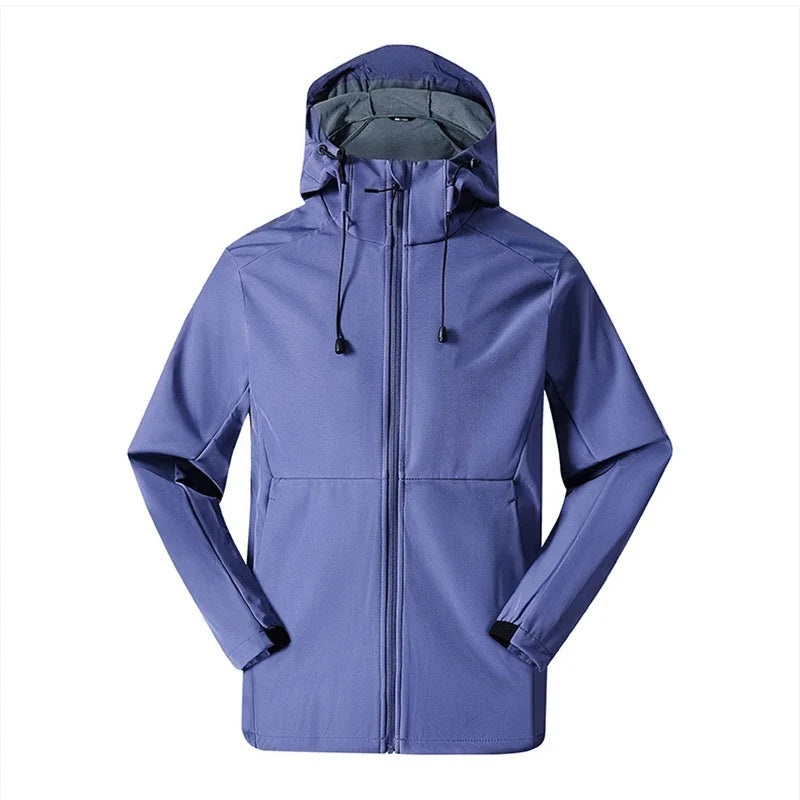 Men's Hooded Waterproof and Windproof Jacket with Fleece Lining