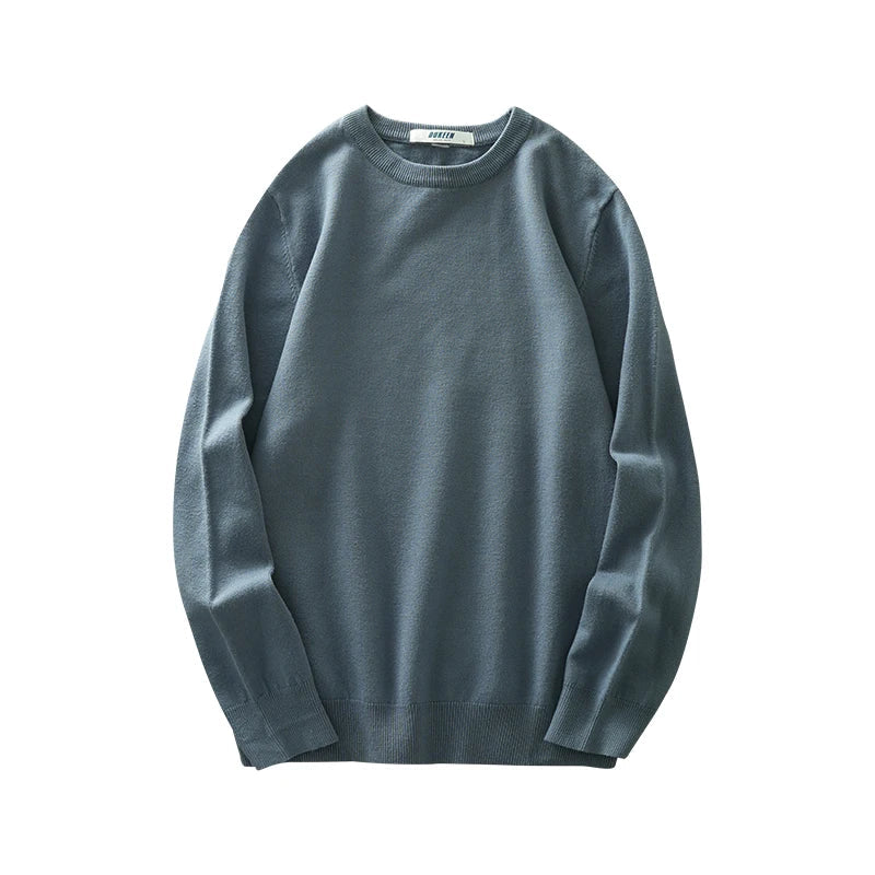 Maglione da uomo girocollo a maniche lunghe, lavorato a maglia fine, tinta unita