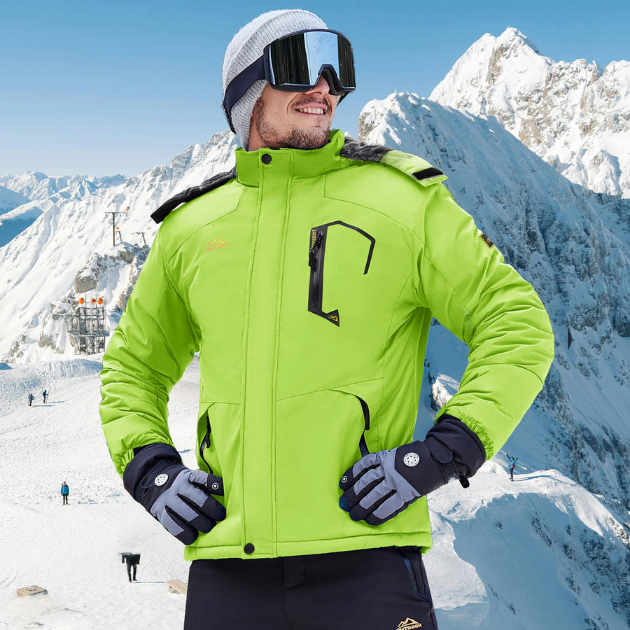 Veste de Ski Homme Imperméable Coupe-Vent avec Capuche Amovible