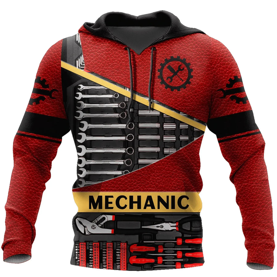 Sweat à Capuche Homme Imprimé Mécanicien Moteur Engrenages Outils