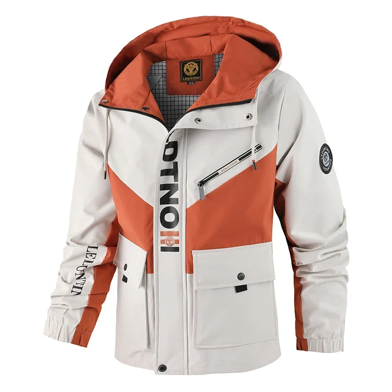 Veste à capuche pour homme, couleur contrastée, poches multiples