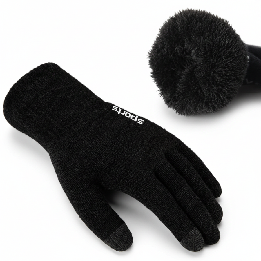 Warme gevoerde winterhandschoenen met touchfunctie voor dames, "Sports", zwart of grijs