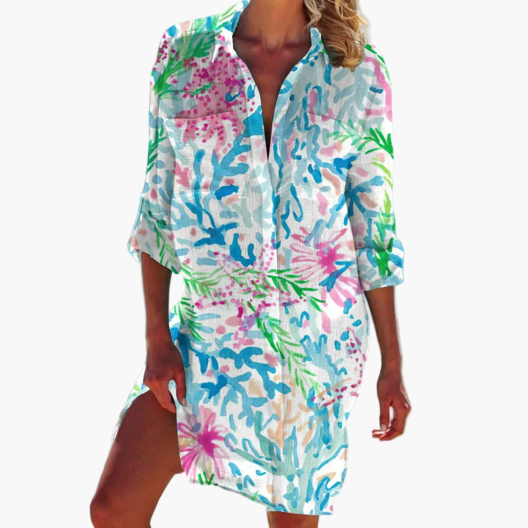 Vestito Camicia Donna Stile Informale Tinta a Nodi Ideale Spiaggia e Estate