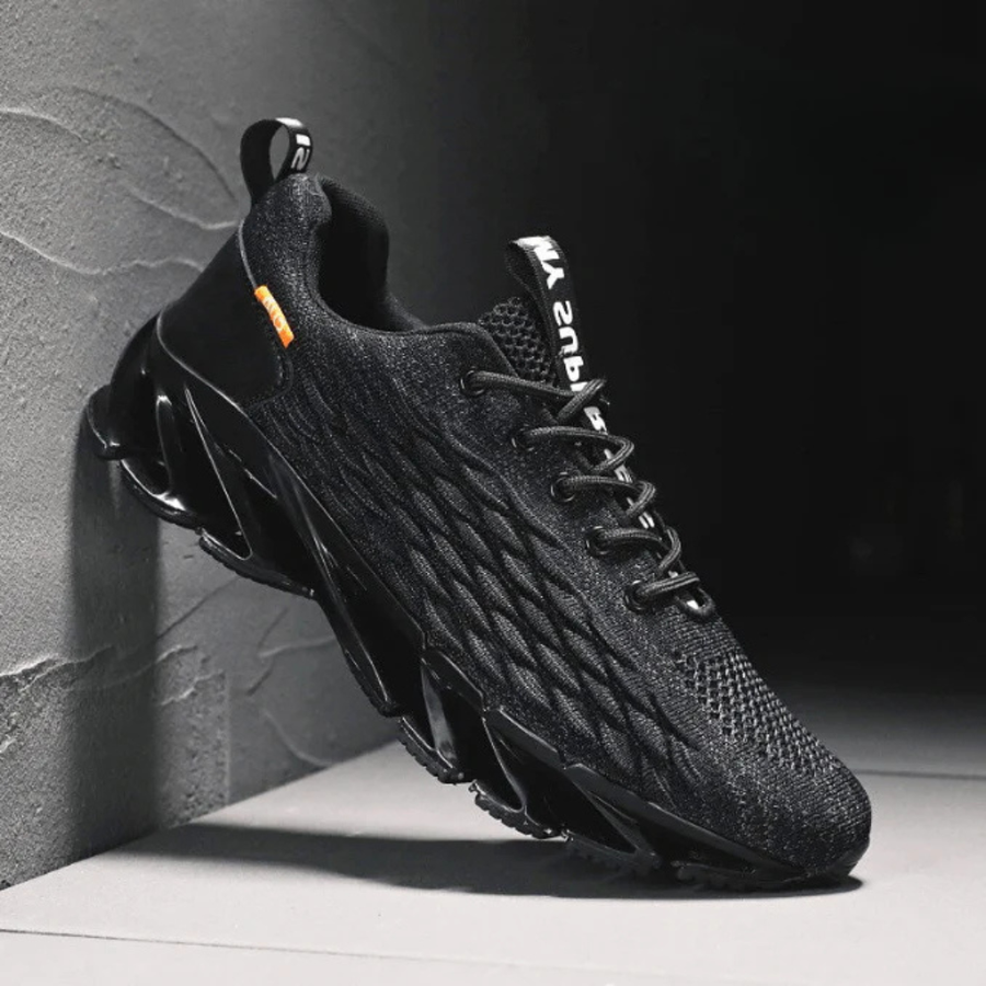 Sportsneakers voor heren, ademend mesh, grijze en oranje getextureerde zool