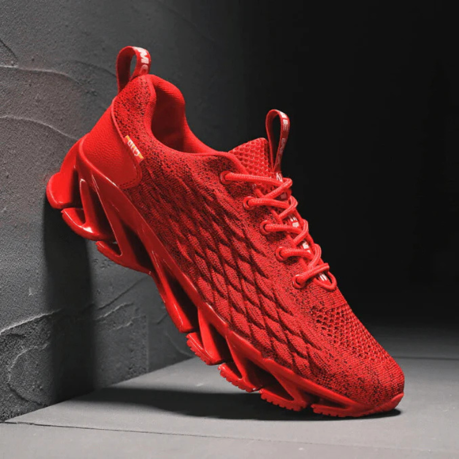 Sportsneakers voor heren, ademend mesh, grijze en oranje getextureerde zool