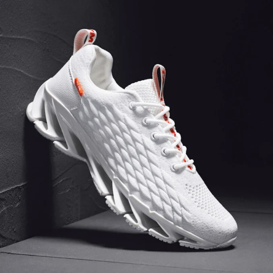 Sportsneakers voor heren, ademend mesh, grijze en oranje getextureerde zool