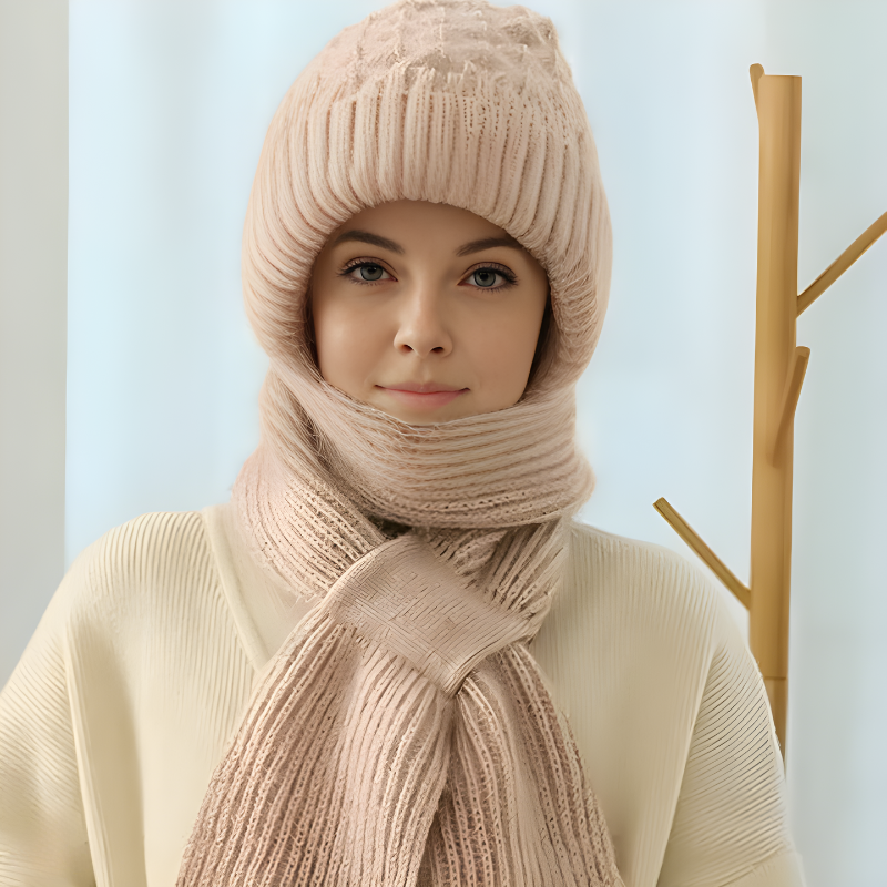Gestricktes Mützen- und Schal-Set für Damen mit warmem Futter - in mehreren Farben erhältlich