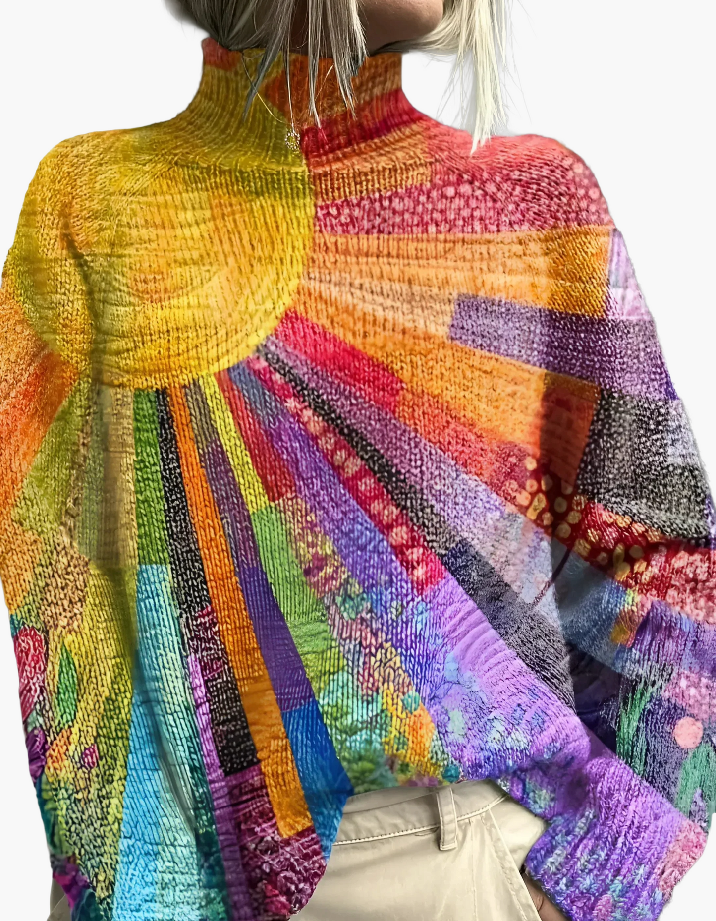 Jersey de cuello alto artístico para mujer estilo creativo casual