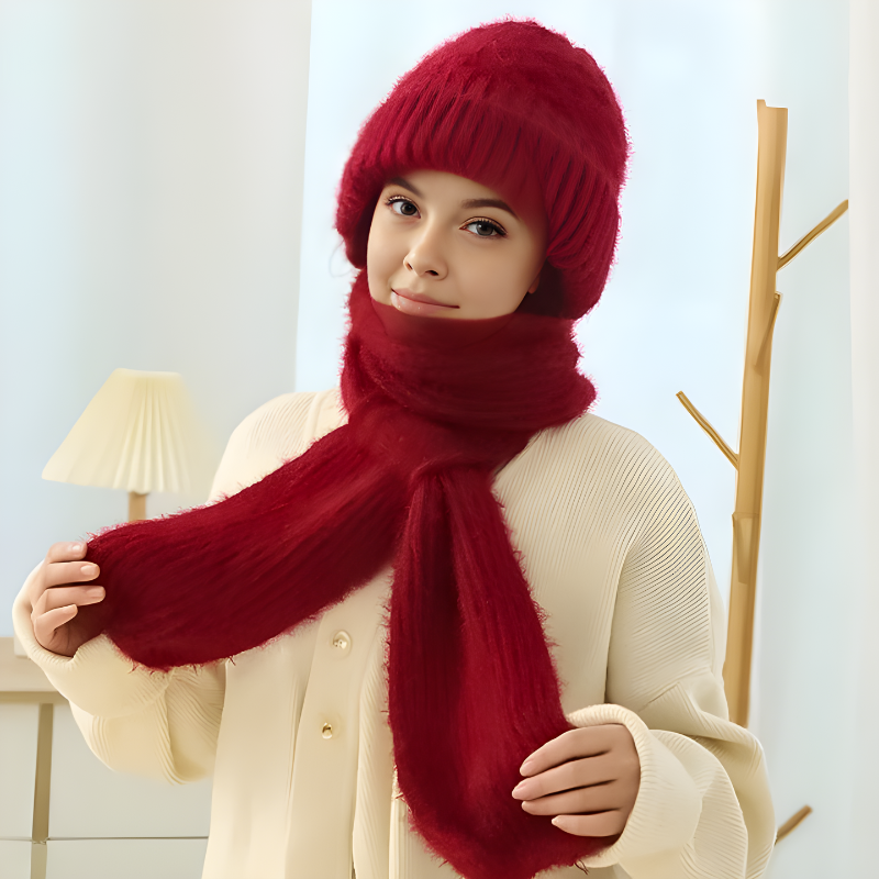 Gestricktes Mützen- und Schal-Set für Damen mit warmem Futter - in mehreren Farben erhältlich