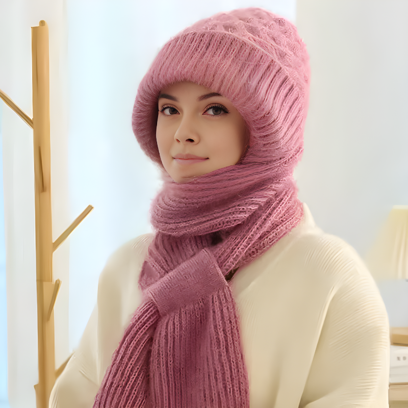 Gestricktes Mützen- und Schal-Set für Damen mit warmem Futter - in mehreren Farben erhältlich