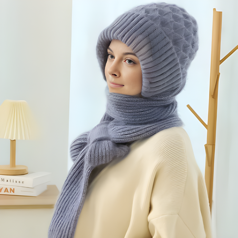 Gestricktes Mützen- und Schal-Set für Damen mit warmem Futter - in mehreren Farben erhältlich