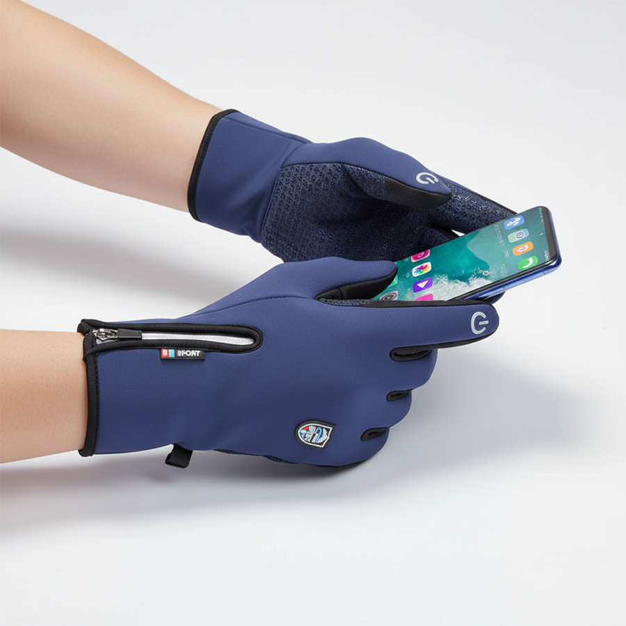 Guantes de ciclismo con cremallera y pantalla táctil, azul marino