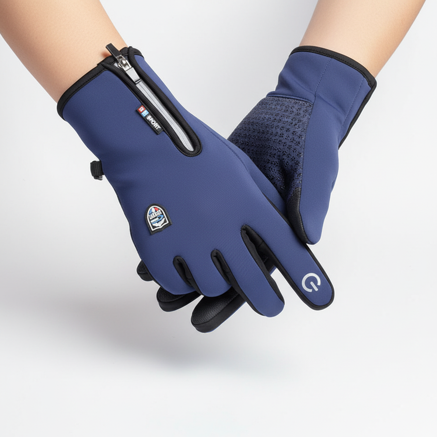 Guantes de ciclismo con cremallera y pantalla táctil, azul marino