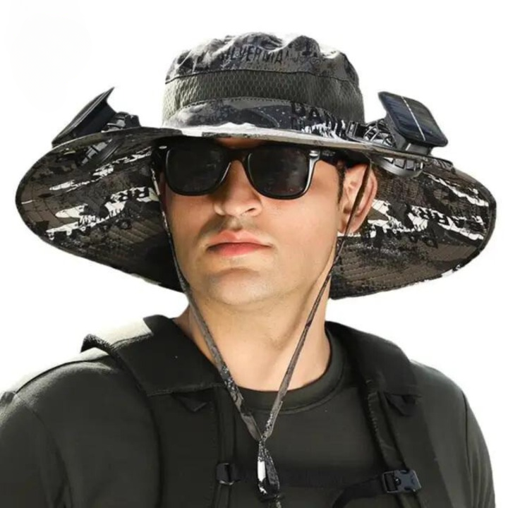 Chapeau de soleil large bord avec ventilateurs solaires intégrés