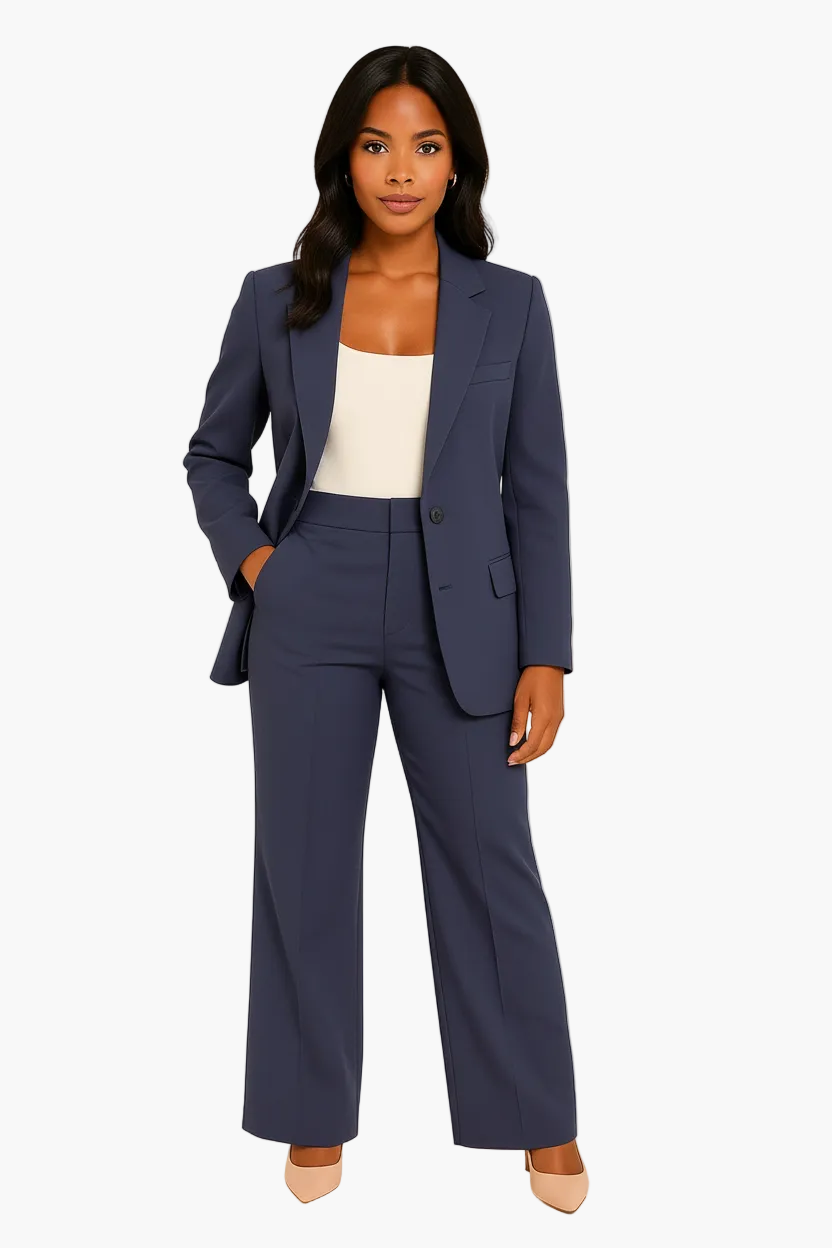 Tailleur pantalon femme élégant coupe droite pour bureau et occasions formelles