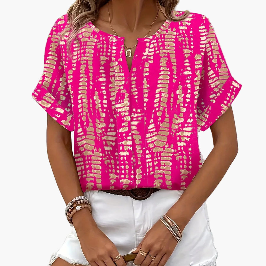 Elegant printed short-sleeve blouse for women – Chic casual style, perfect for summer and weekends