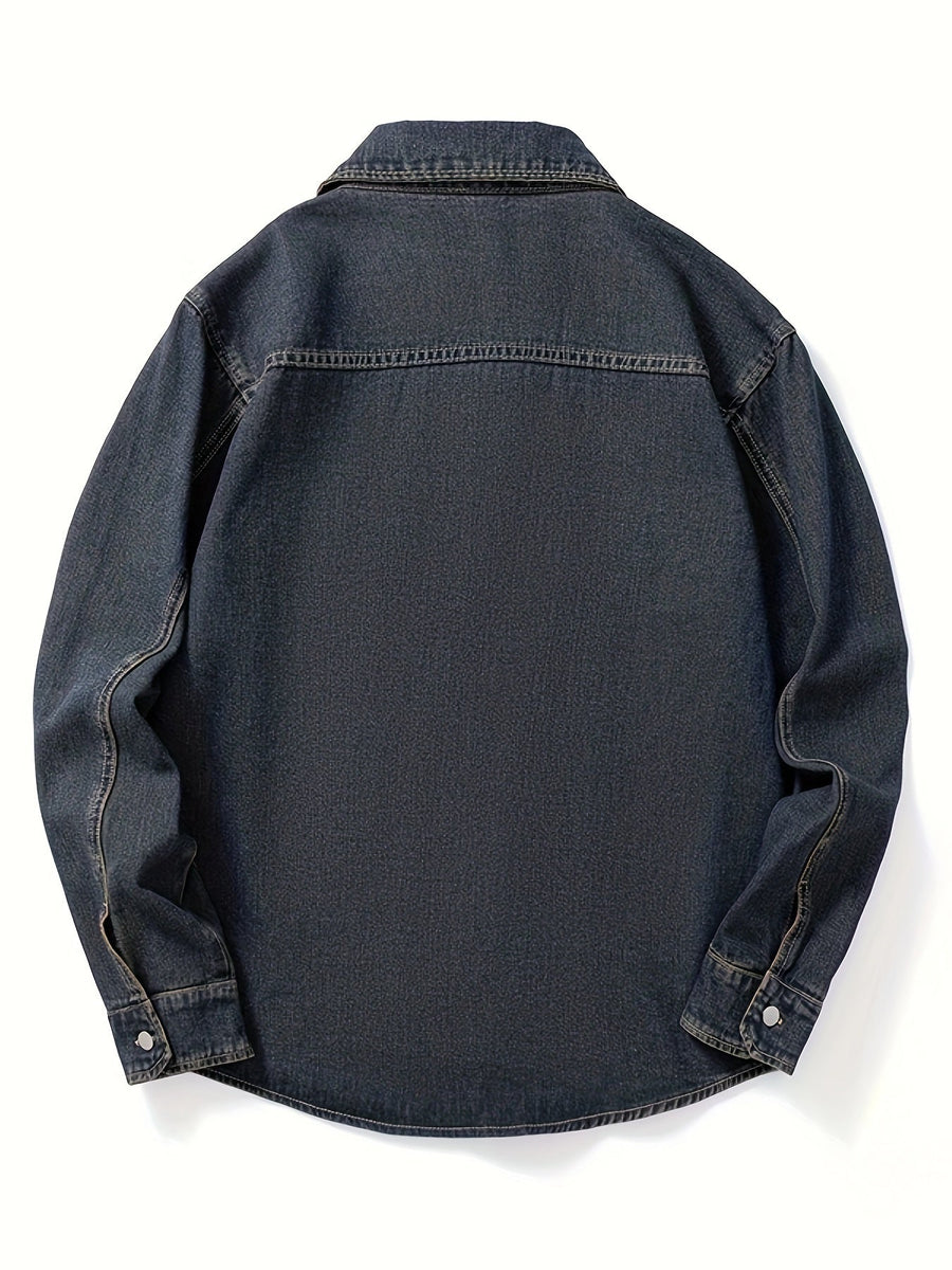 Surchemise Homme Décontractée en Jean à Manches Longues et Poches Poitrine