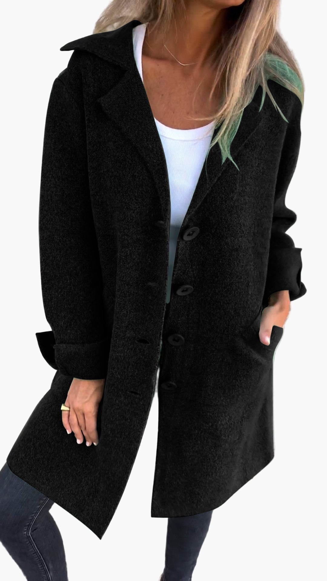 Manteau Long Décontracté à Revers pour Femme – Style Élégant et Polyvalent