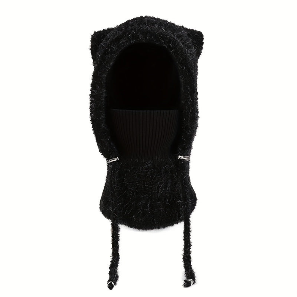 Cagoule tricotée femme avec oreilles de chat en matière douce