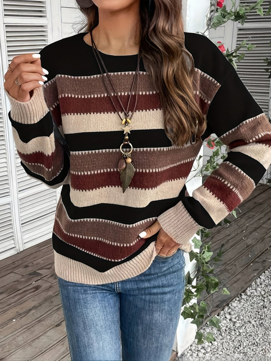 Pull rayé coloré col rond manches longues