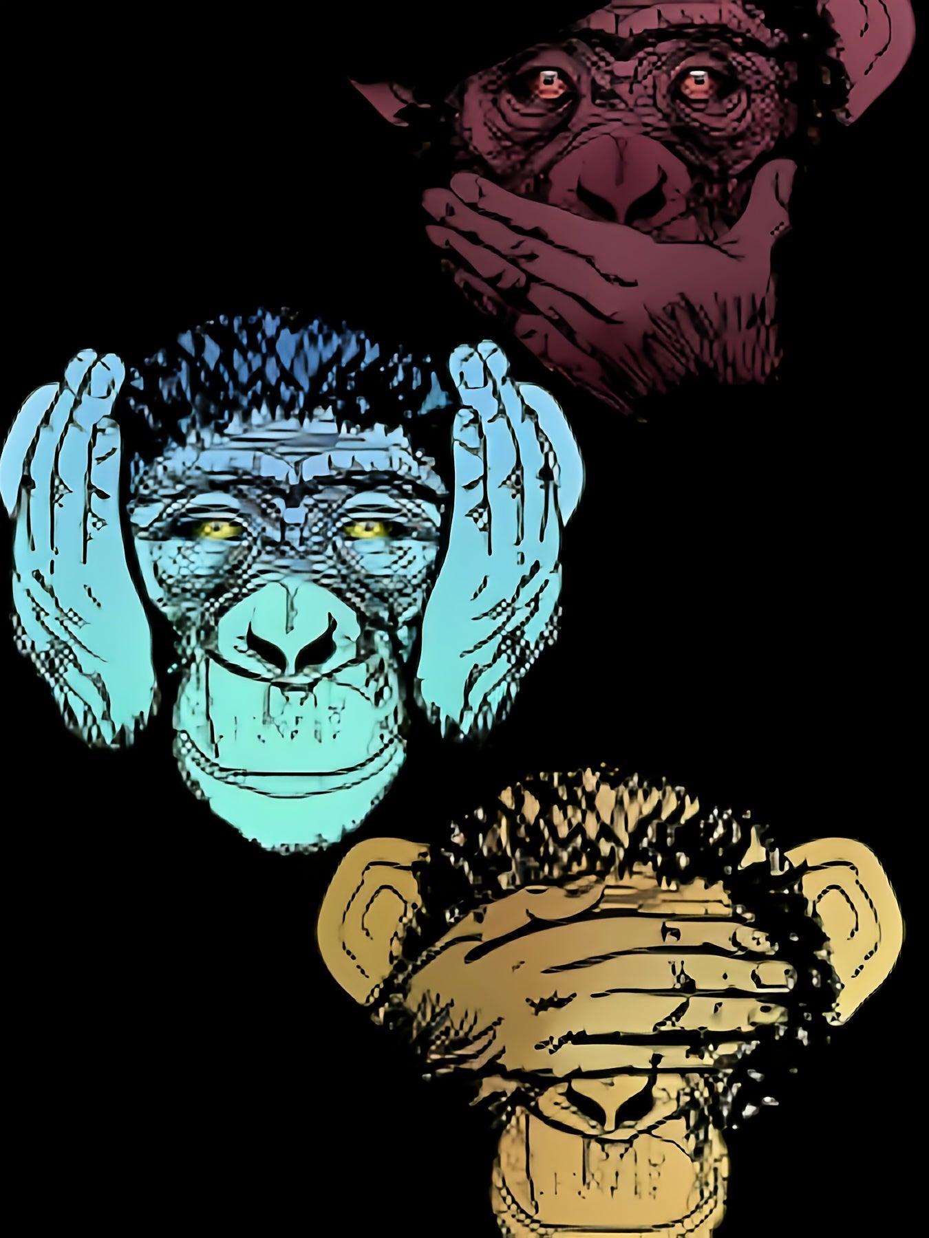 Sweat à capuche noir unisexe motif singes de la sagesse imprimés
