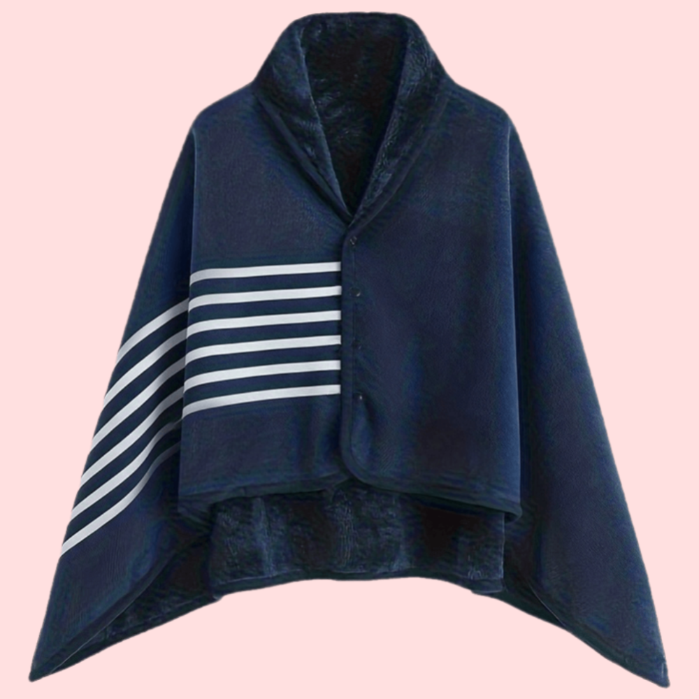 Women's Plaid Snap Button Fleece Lined Poncho Cape