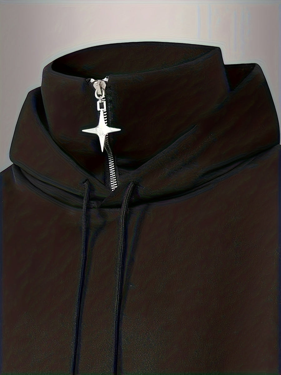 Sweat à capuche ample noir col montant zippé pendentif étoile