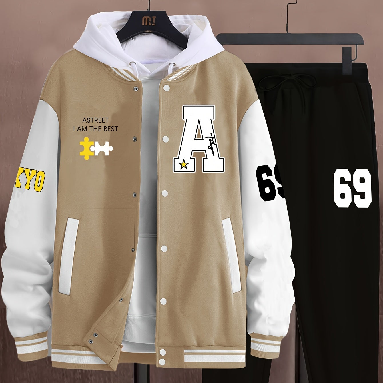 Ensemble Survetêment Homme Style Baseball Veste Universitaire et Pantalon Jogging