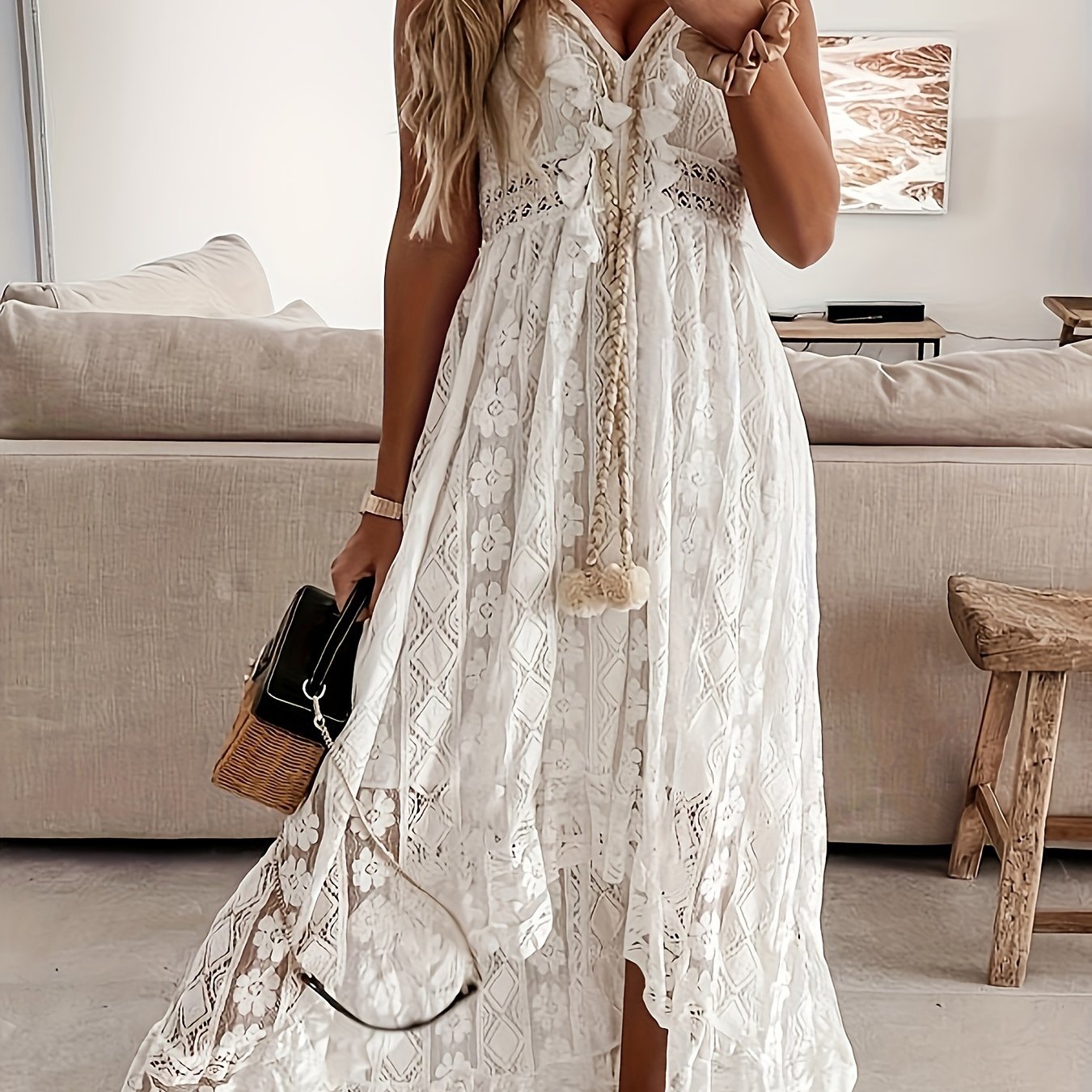 Elegant boheme lang kjole med stropper til kvinder – afslappet chic maxi-stil, perfekt til sommer og festlige lejligheder