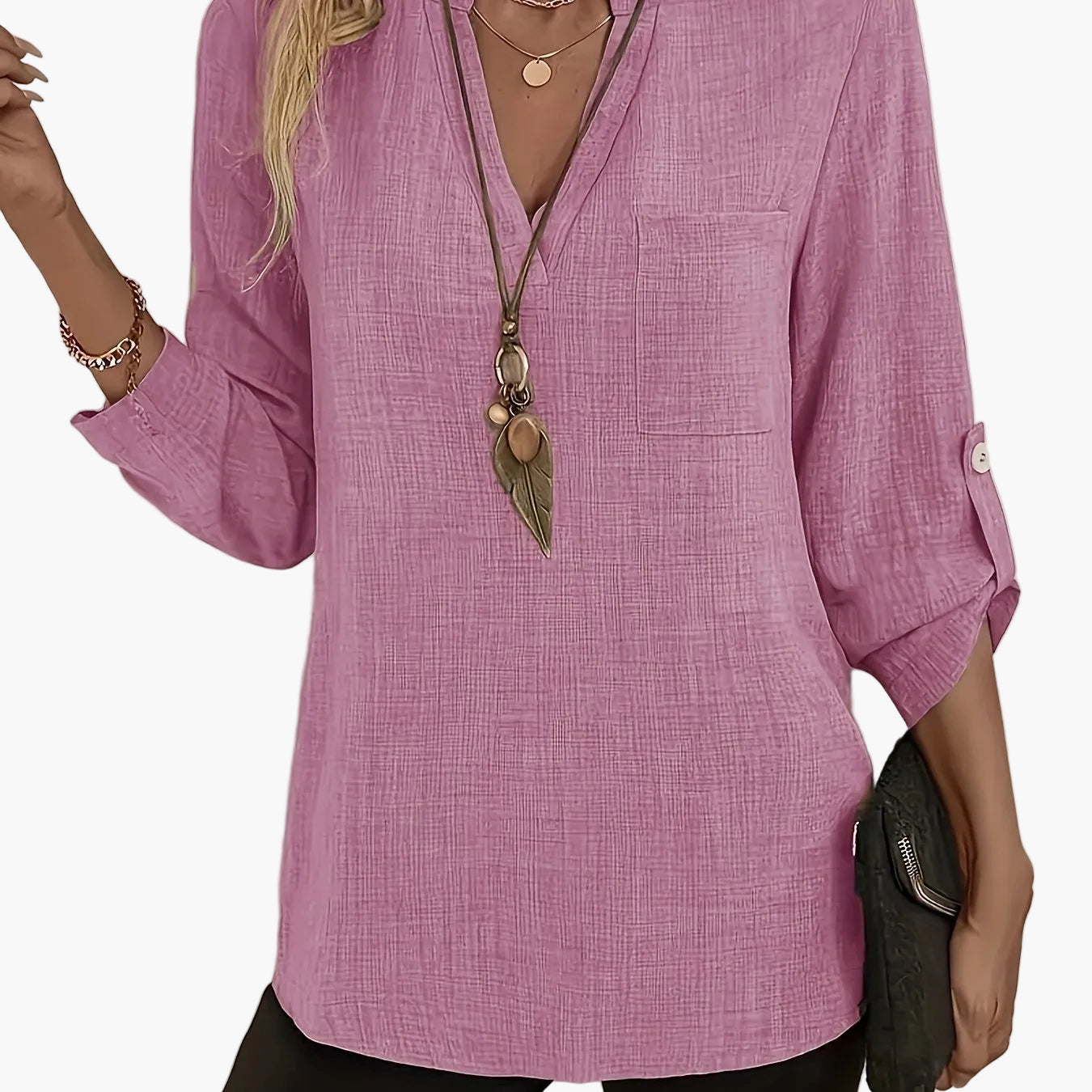 Elegant Casual Women's Blouse with Long Sleeves and V-Neck for Everyday or Office Wear