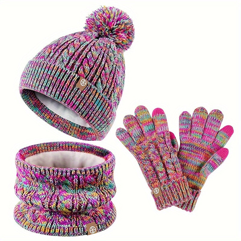 Winterset met muts, colsjaal en warme, gebreide handschoenen in meerdere kleuren