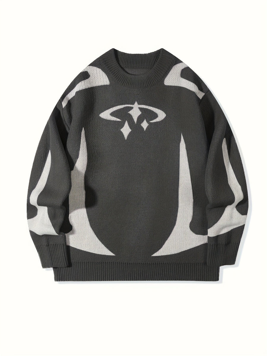 Unisex abstract-patterned knit sweater with a crew neck