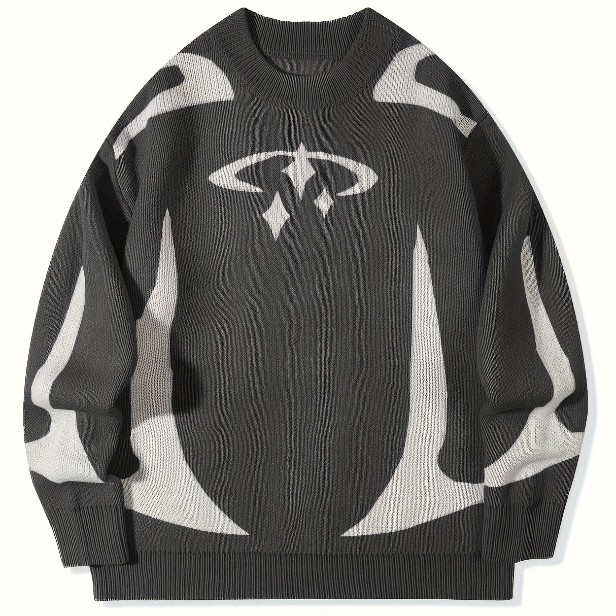 Pull en maille unisexe à motifs abstraits et col rond