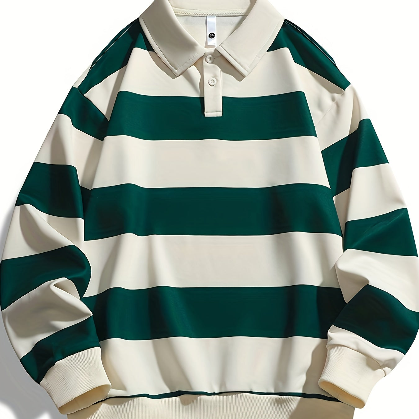 Polo manches longues à rayures horizontales marron et blanc cassé pour homme
