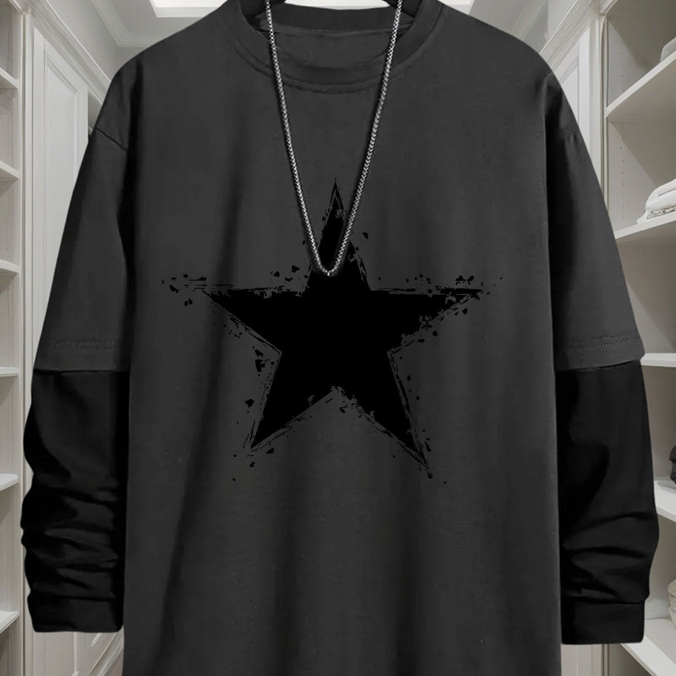 T-shirt manches longues homme coupe décontractée motif étoile grunge