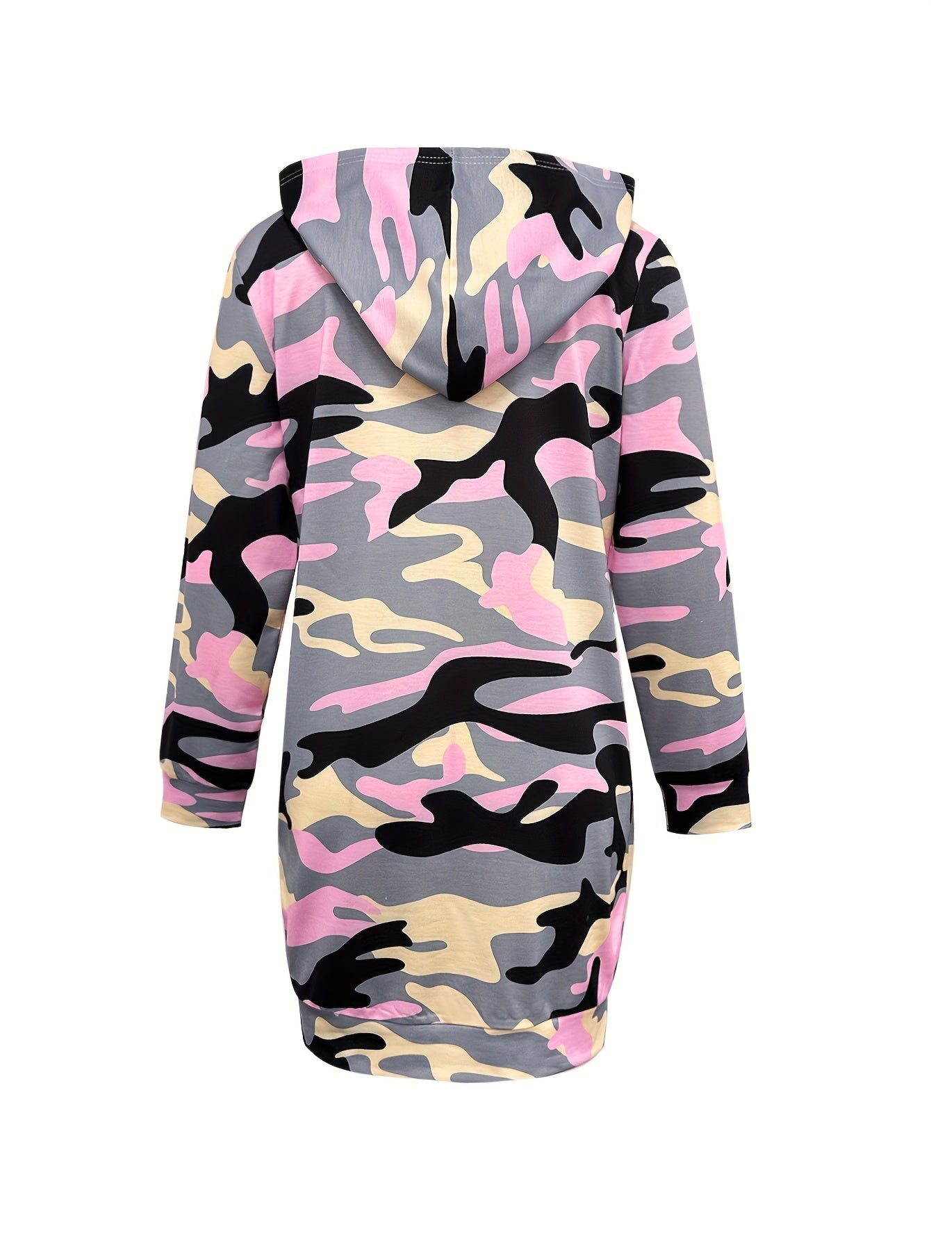 Robe courte sweat à capuche camouflage rose et gris pour femme