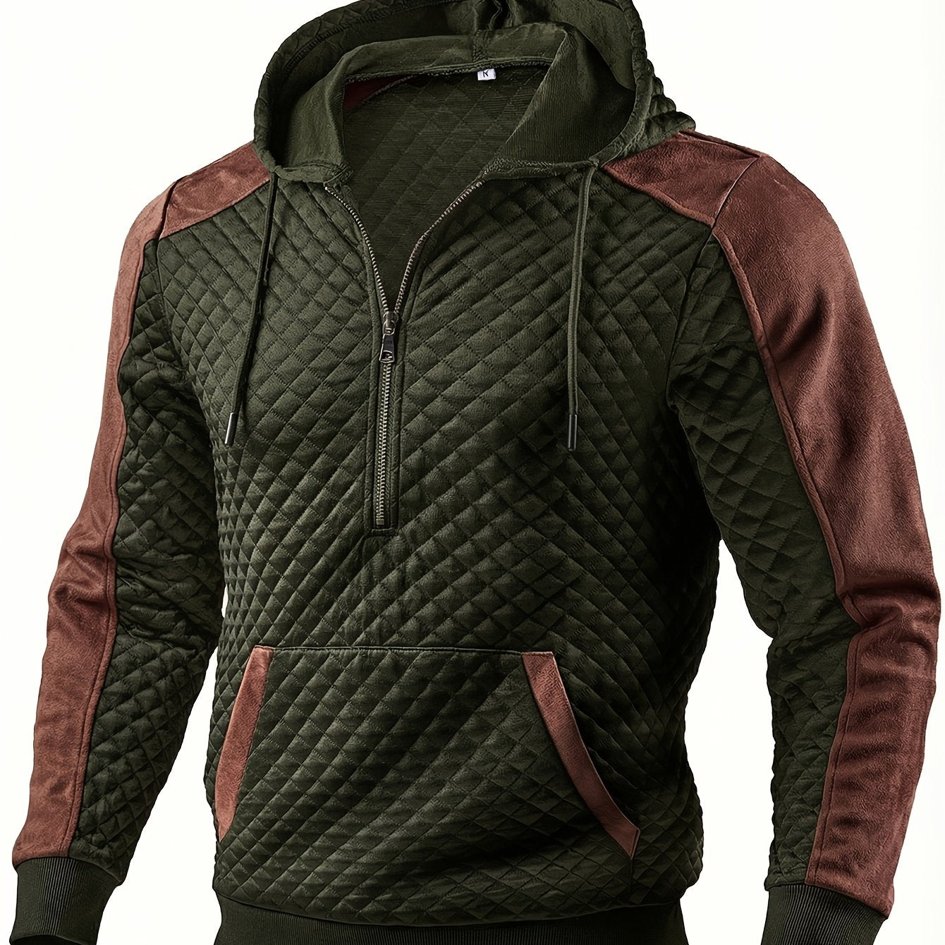 Sweat à Capuche Homme matelassé Noir Marron à Demi-Zip
