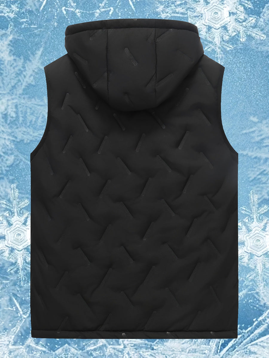 Gilet sans manches homme noir à capuche doublure polaire chaude matelassé