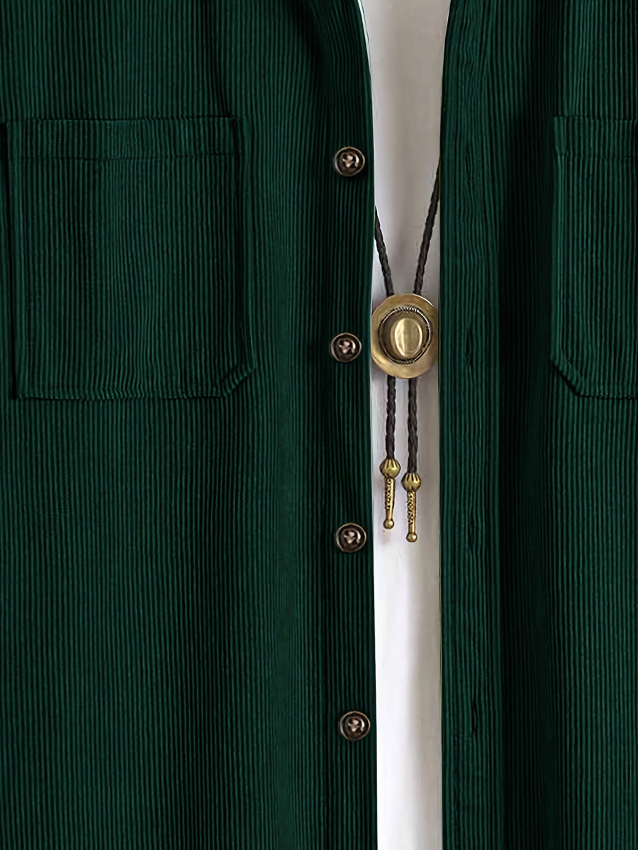 Herrenhemd im Overshirt-Stil aus geripptem Stoff mit Knöpfen und Brusttaschen